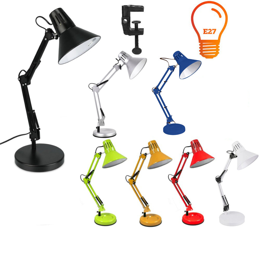 Lampada da scrivania con braccio snodabile luce da tavolo in metallo orientabile con morsetto incluso attacco per lampadine E27