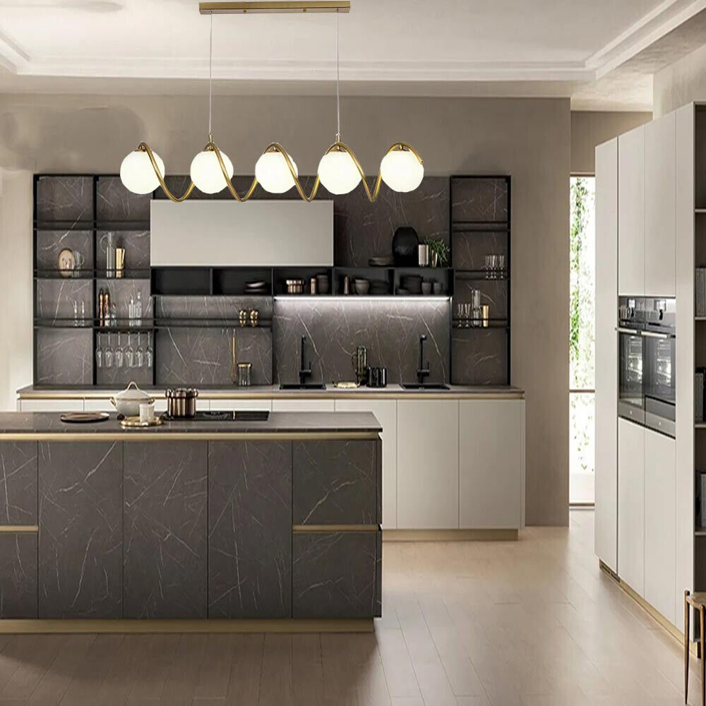 Lampadario a sospensione da soffitto twister con 5 sfere in vetro lampada decorativa oro per soggiorno cucina attacco g9