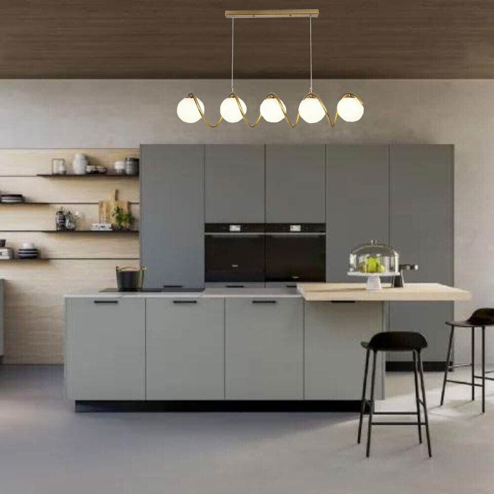 Lampadario a sospensione da soffitto twister con 5 sfere in vetro lampada decorativa oro per soggiorno cucina attacco g9