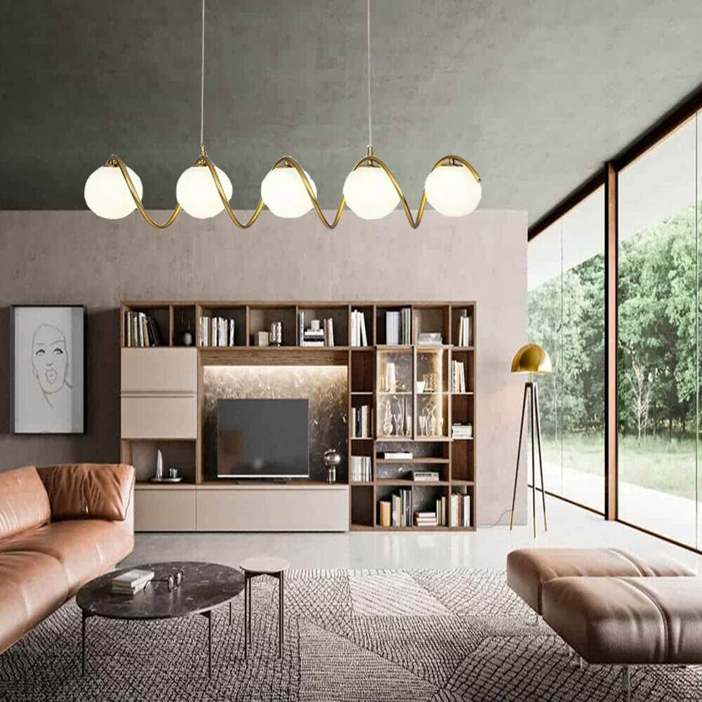 Lampadario a sospensione da soffitto twister con 5 sfere in vetro lampada decorativa oro per soggiorno cucina attacco g9