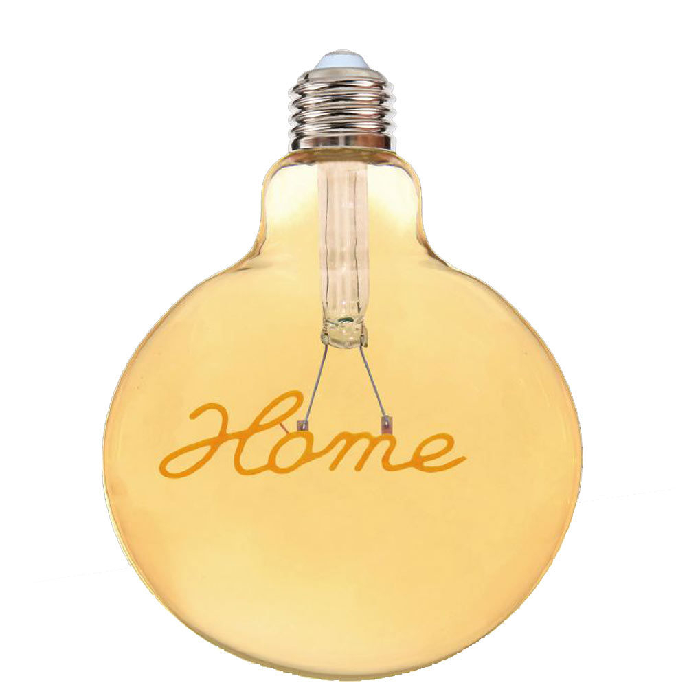 Lampadina ambrata con led a filamento che crea la scritta HOME 4 watt E27 lampada decorativa stile vintage luce calda 2500k
