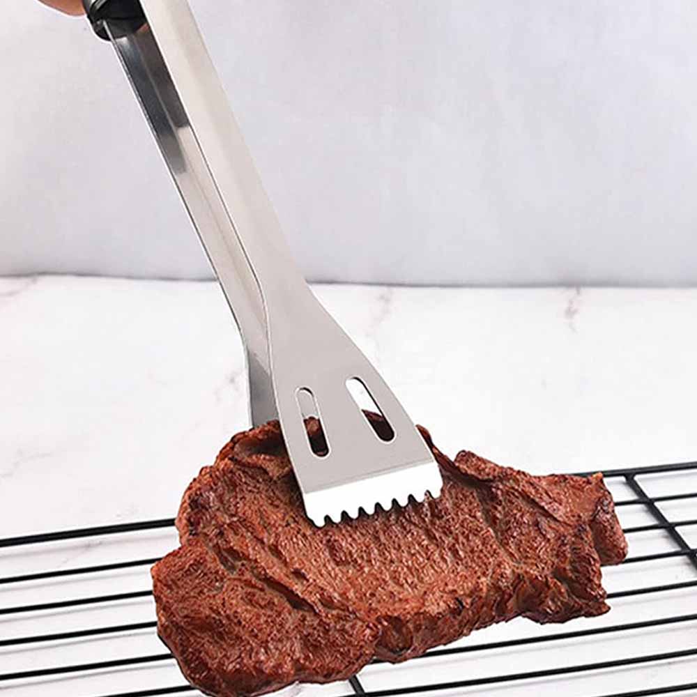 Pinza a molla da barbecue in acciaio con manico in legno utensile per baciata grill attrezzi da cucina
