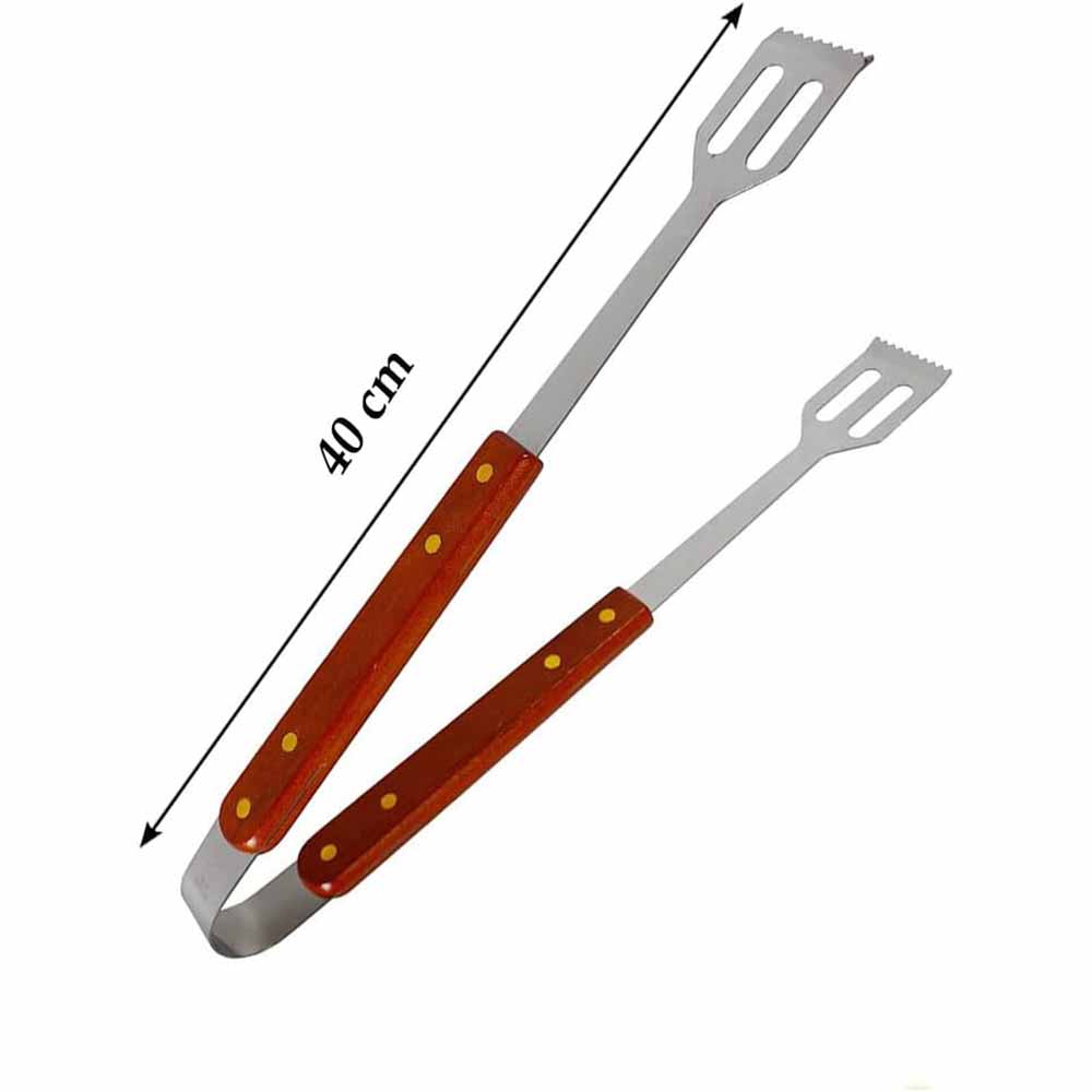 Pinza a molla da barbecue in acciaio con manico in legno utensile per baciata grill attrezzi da cucina