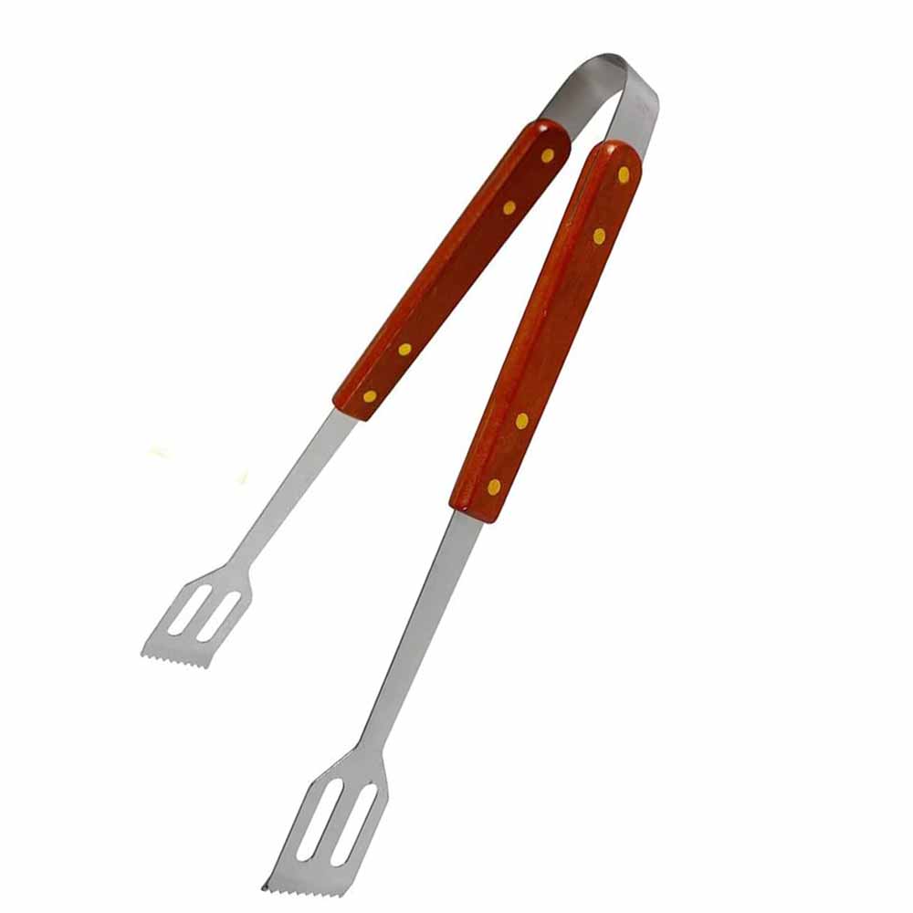 Pinza a molla da barbecue in acciaio con manico in legno utensile per baciata grill attrezzi da cucina