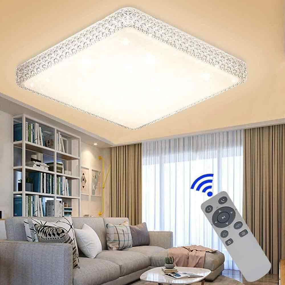 Plafoniera moderna quadrata dimmerabile a led 48 watt lampada da soffitto con cristalli in acrilico a tripla colorazione di luce fredda naturale e calda