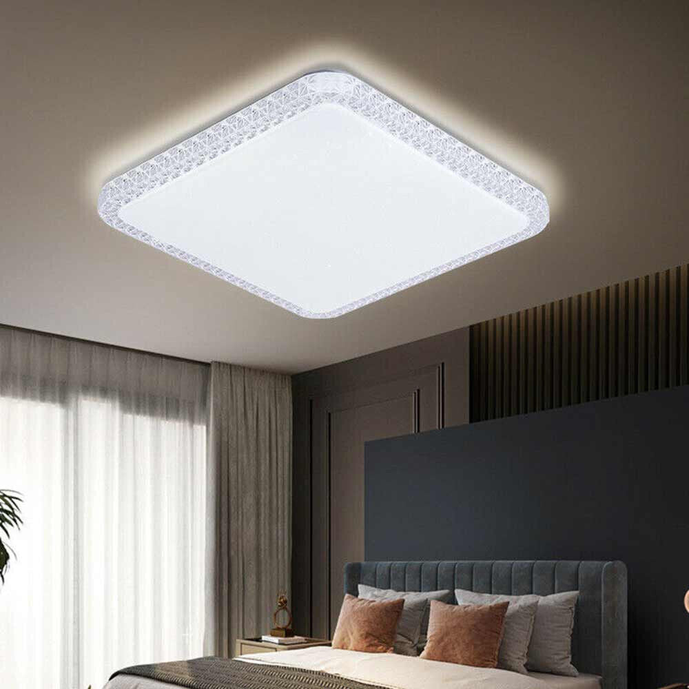 Plafoniera moderna quadrata dimmerabile a led 48 watt lampada da soffitto con cristalli in acrilico a tripla colorazione di luce fredda naturale e calda