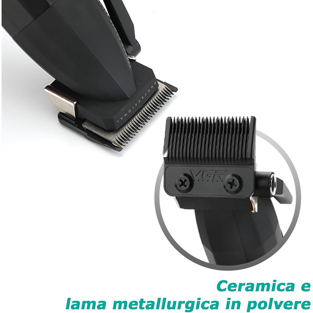 Rasoio tagliacapelli VGR HAIR CLIPPER ricaricabile per barba capelli con 6 pettinini 2 velocità max 9000 RPM display 003