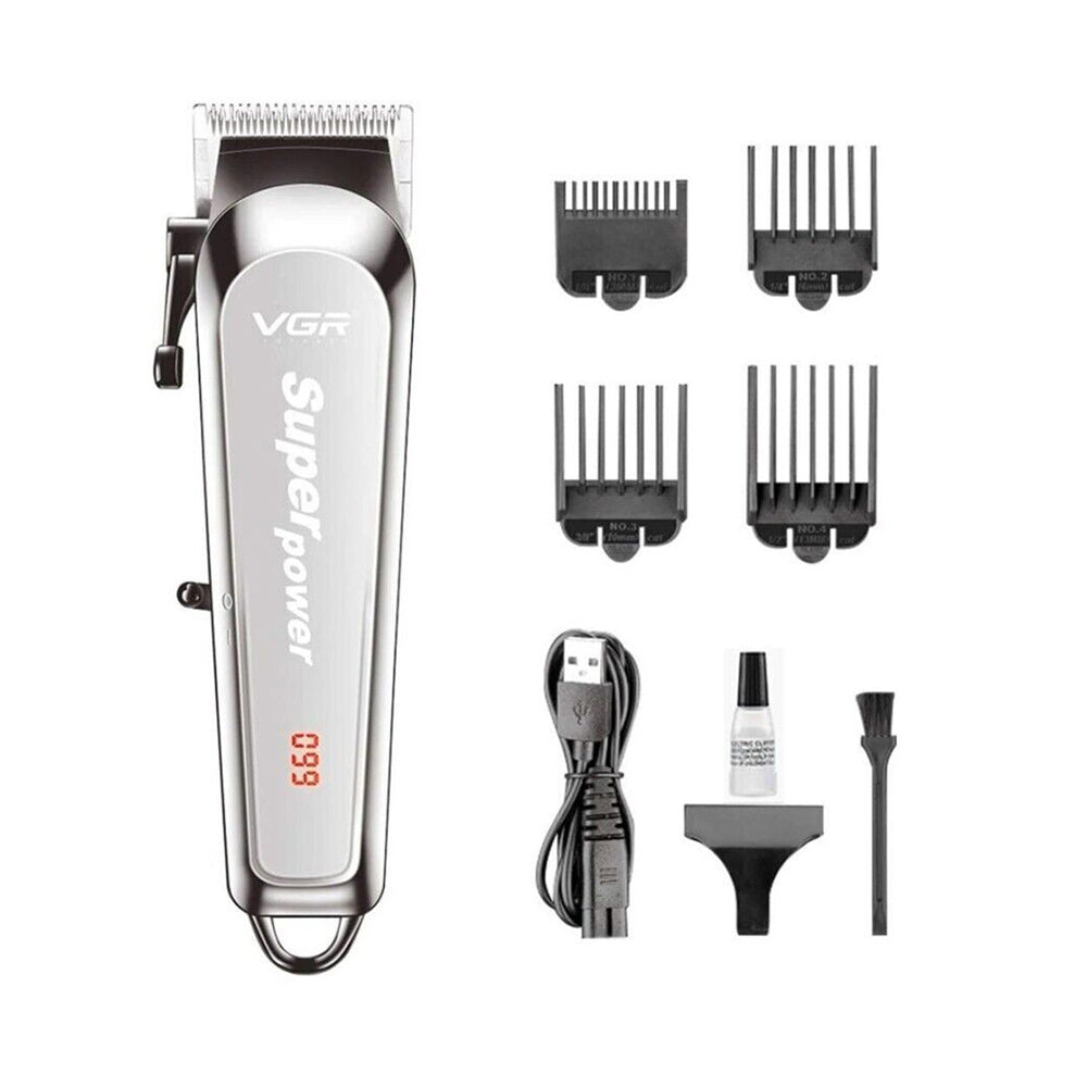 Rasoio tagliacapelli VGR HAIR CLIPPER ricaricabile per barba capelli con 4 pettinini leva conica display 060