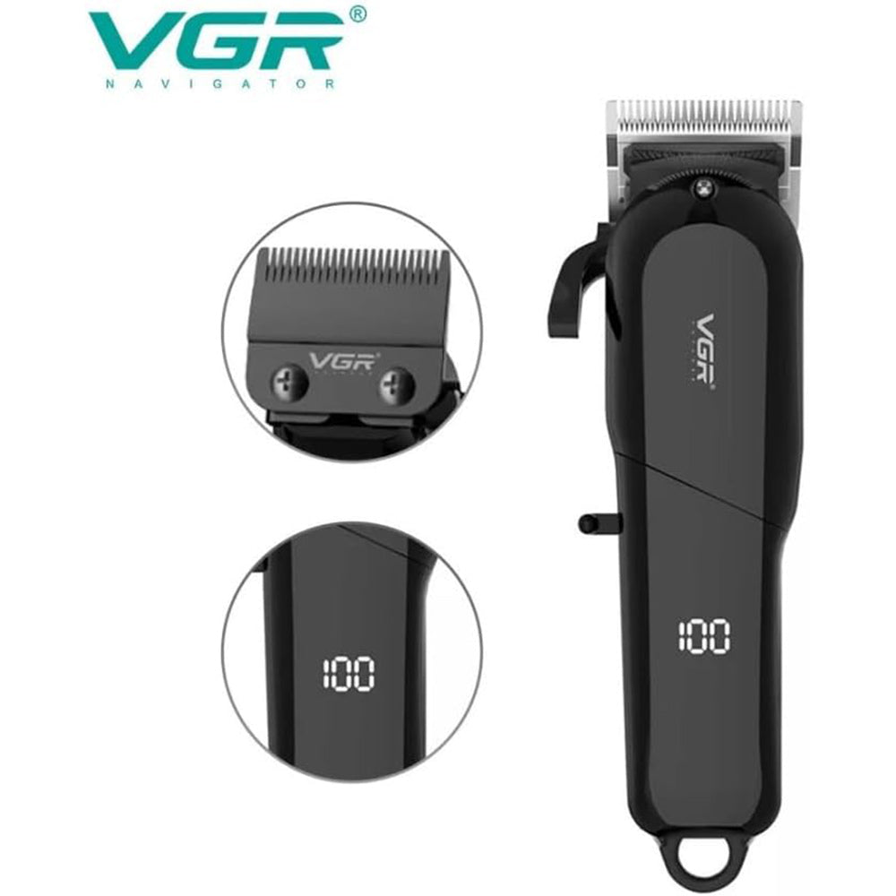 Rasoio tagliacapelli VGR HAIR CLIPPER ricaricabile per barba capelli con 6 pettinini leva conica display 118