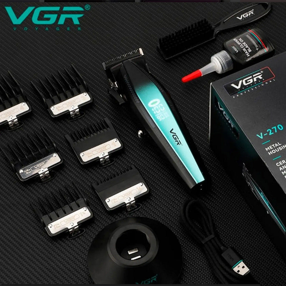 Rasoio tagliacapelli HAIR CLIPPER ricaricabile portatile per barba capelli basette corpo con 6 pettinini alta velocità 9000 giri/min base di ricarica display 270