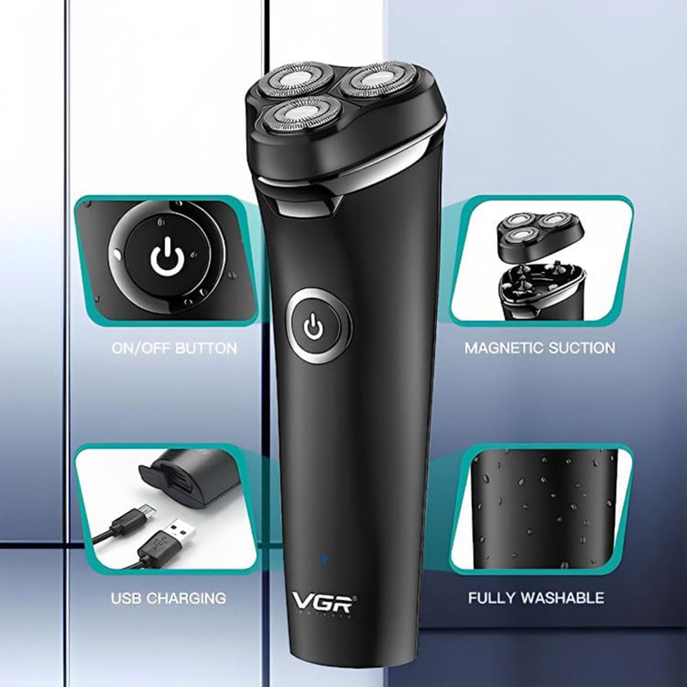 Rasoio VGR MEN’S SHAVER ricaricabile tre testina barba basette impermeabile IPX6 319