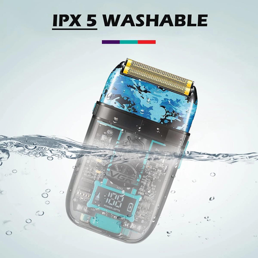Rasoio ricaricabile VGR FOIL SHAVER per barba corpo doppio rullo impermeabile IPX5 con display 352