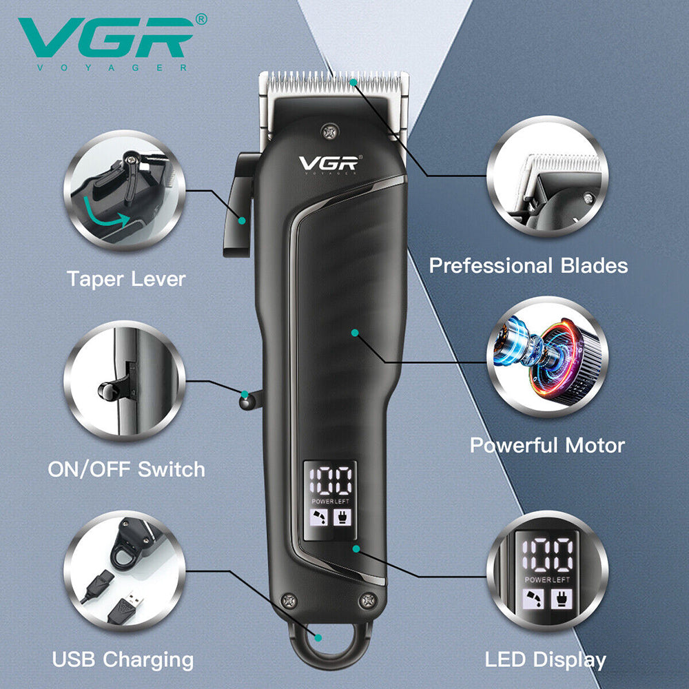 Rasoio tagliacapelli VGR HAIR CLIPPER 4 pettinini per barba capelli taglia capelli ricaricabile con leva conica