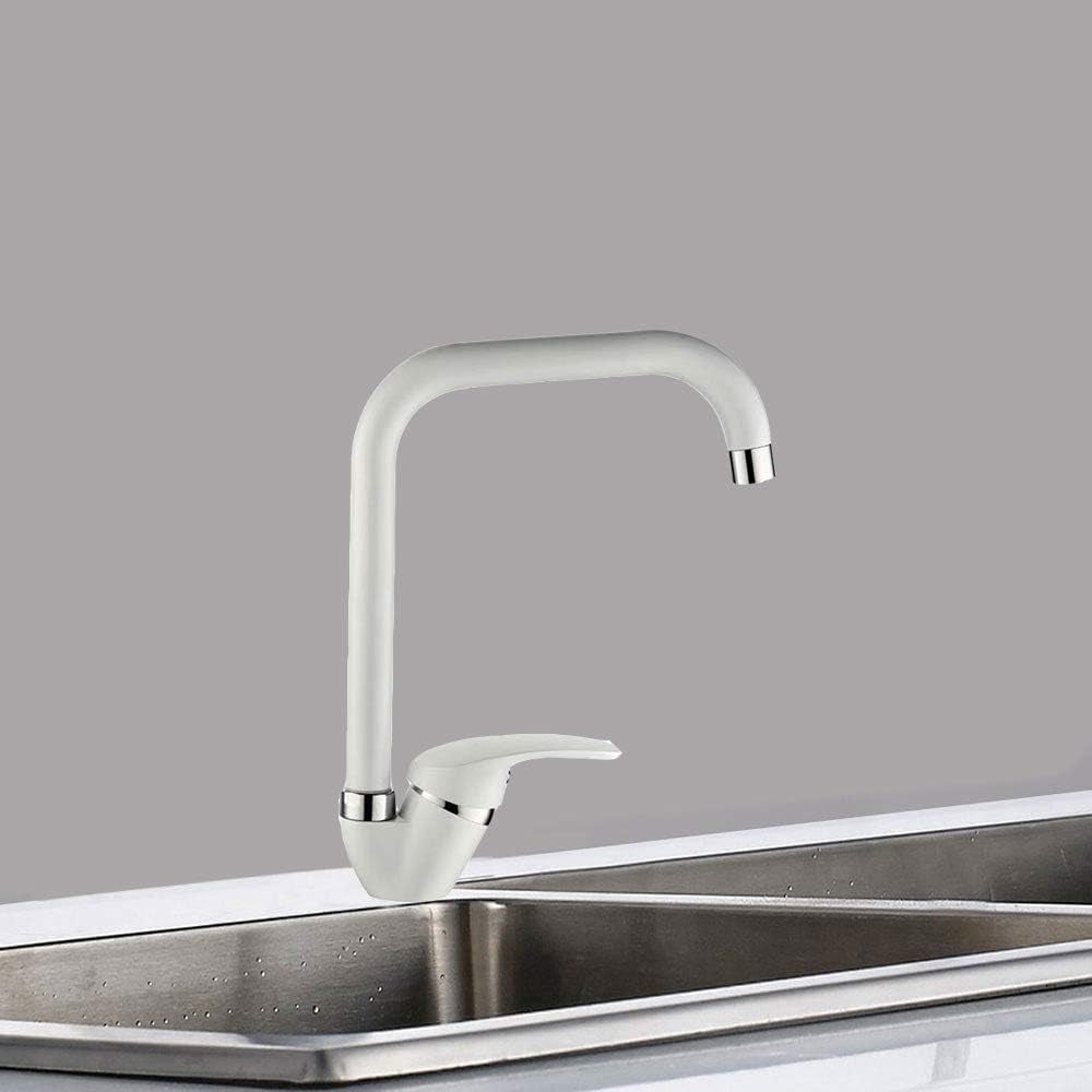 Rubinetto per lavello da cucina a canna alta quadrato miscelatore per lavandino bianco