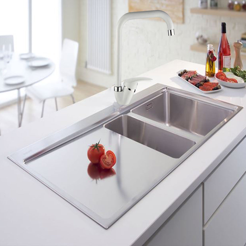 Rubinetto per lavello da cucina a canna alta quadrato miscelatore per lavandino bianco