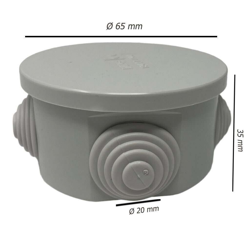 Scatola di derivazione tonda box con coperchio a pressione 4 passacavi tenuta stagna IP44 Ø 65x35 mm