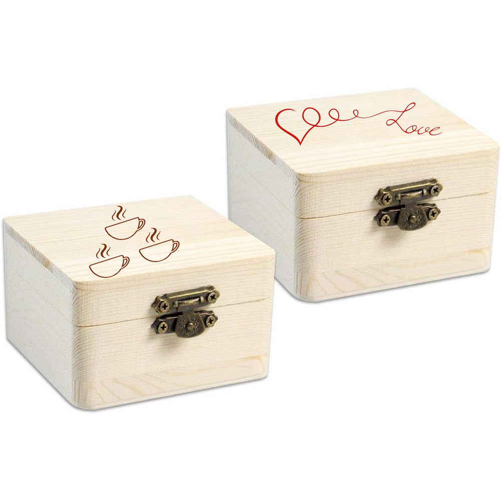 Set 2 scatole in legno quadrate per decoupage decorazione portagioie bomboniere cofanetto portaoggetti con chiusura clip