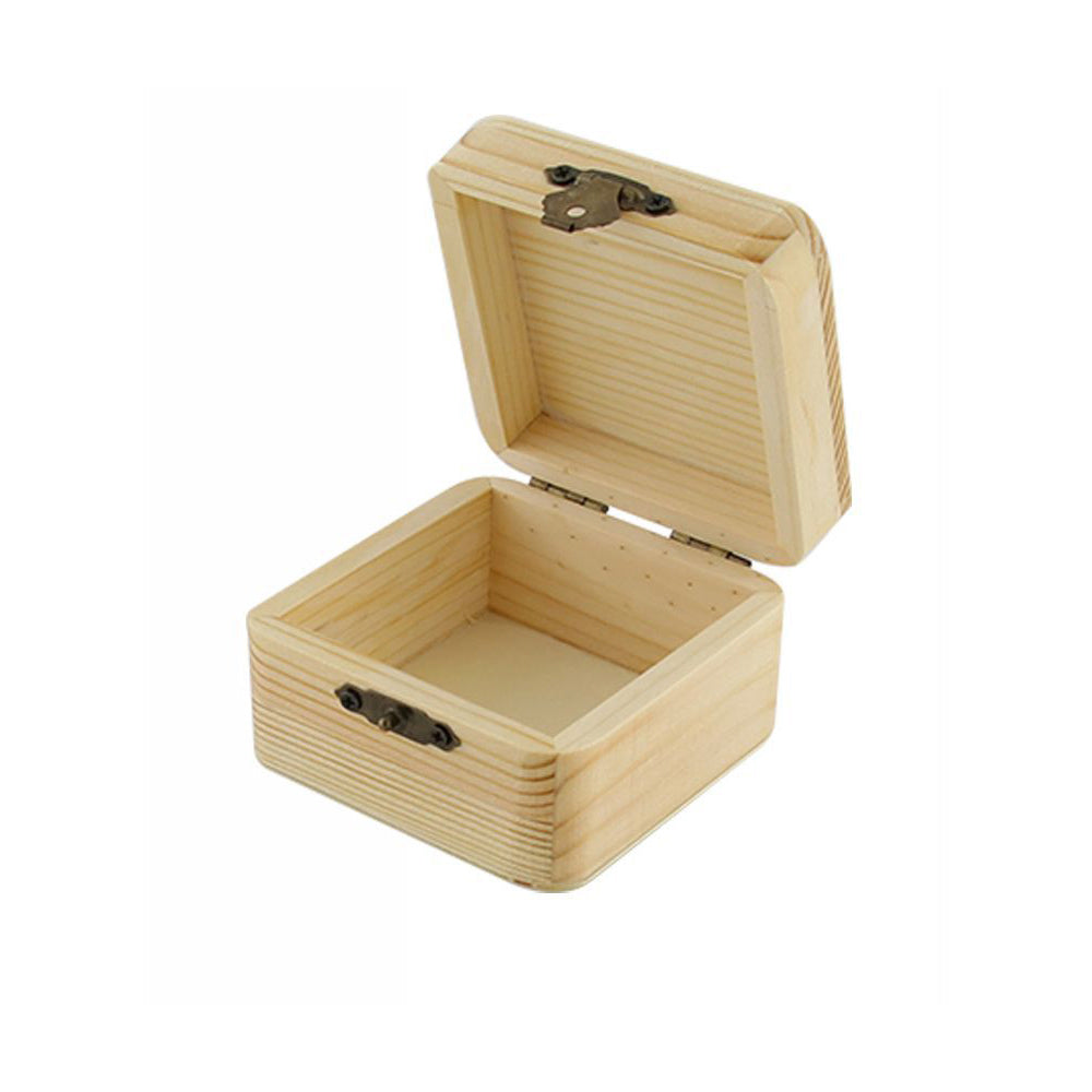 Set 2 scatole in legno quadrate per decoupage decorazione portagioie bomboniere cofanetto portaoggetti con chiusura clip