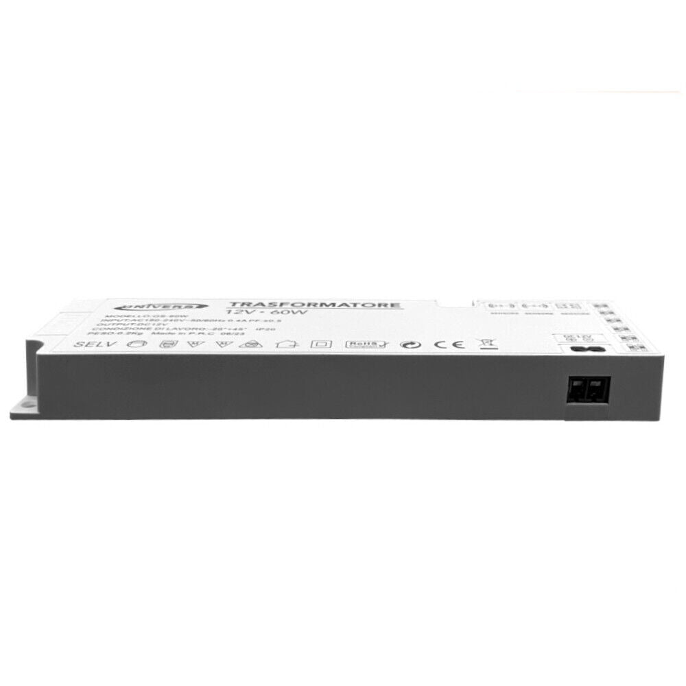 Alimentatore trasformatore slim da 230v a 12v 60 watt per strip led sensori luci 6 uscite 3 ingressi