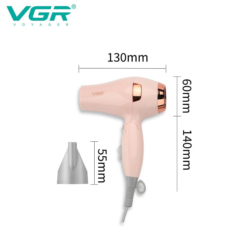 Asciugacapelli VGR HAIR DRYER da viaggio 1000 watt phon pieghevole 2 velocità con gancio