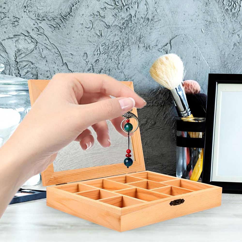 Bacheca in legno 12 posti con porta in vetro espositore vetrinetta minuterie portagioie scatola da the portaoggetti decoupage