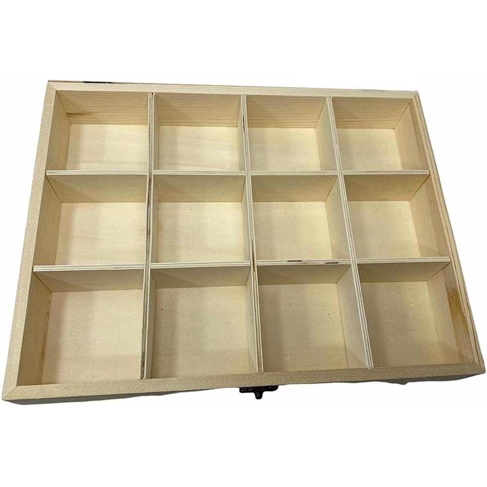 Bacheca in legno 12 posti con porta in vetro espositore vetrinetta minuterie portagioie scatola da the portaoggetti decoupage