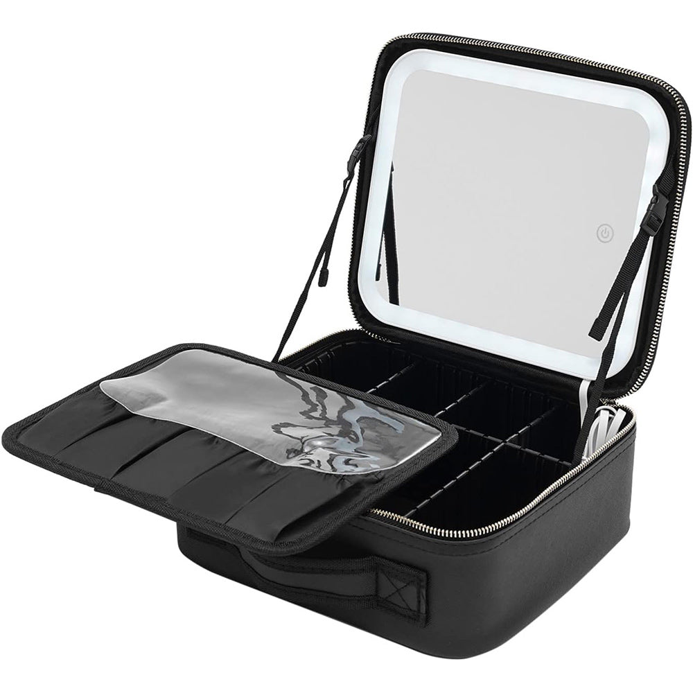 Beauty case con specchio a led dimmerabile a tre colorazione di luce borsa per trucco cosmetici porta pennelli