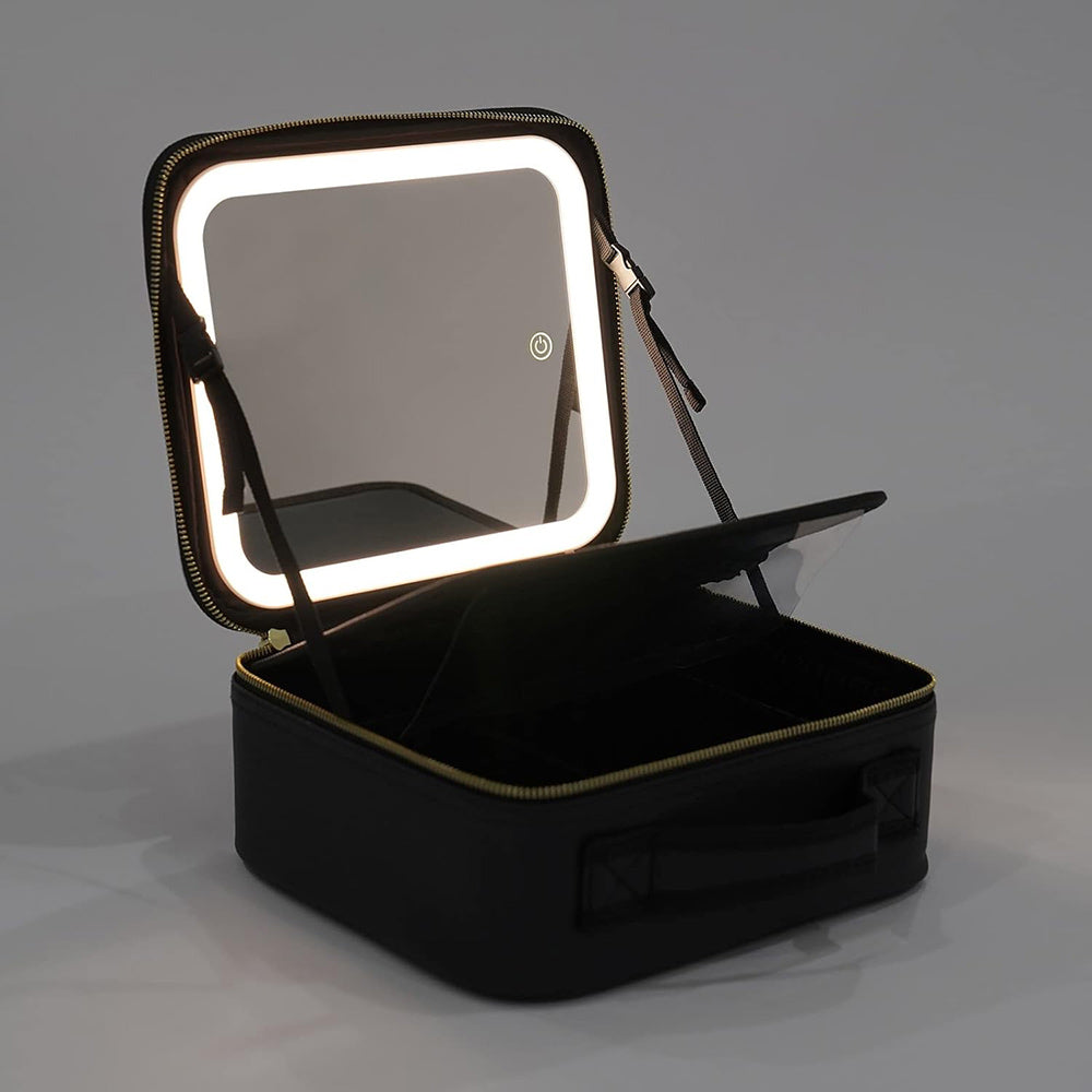 Beauty case con specchio a led dimmerabile a tre colorazione di luce borsa per trucco cosmetici porta pennelli