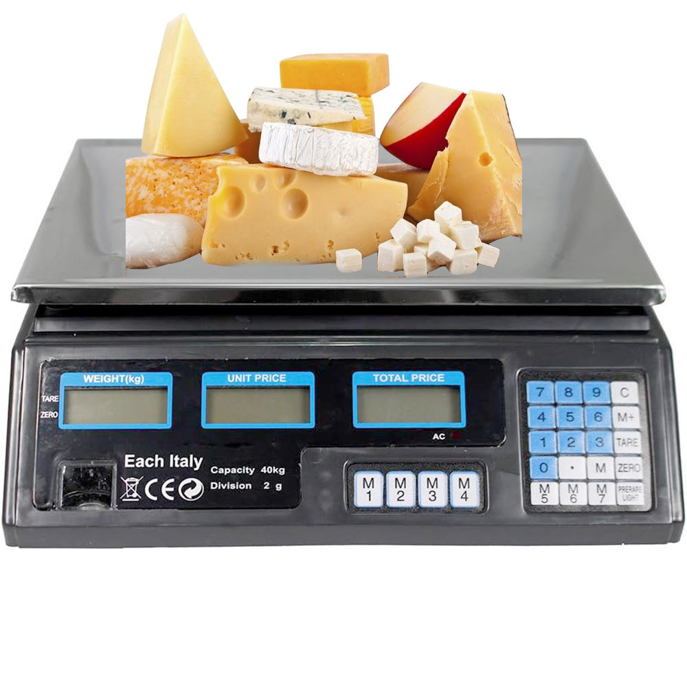Bilancia digitale elettronica peso max 40 kg 6 display retroilluminati divisione 2 gr peso minimo 200 gr