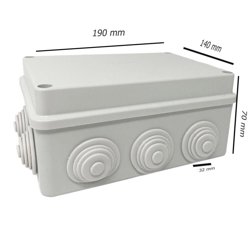 Scatola di derivazione rettangolare box con coperchio con viti 10 passacavi tenuta stagna IP55 190xx140x70 mm