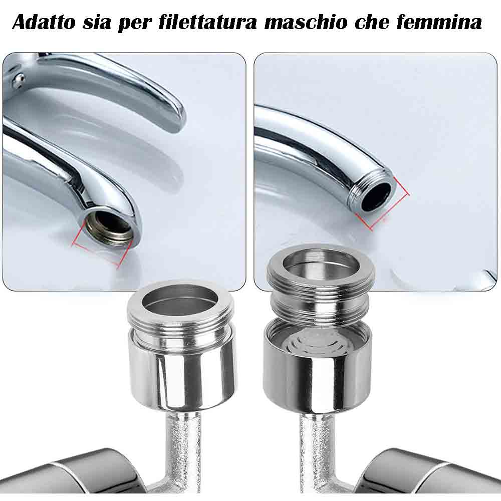 Filtro Universale Anti Schizzo per Rubinetto Bagno in Ottone Cromato Lucido orientabile maschio femmina