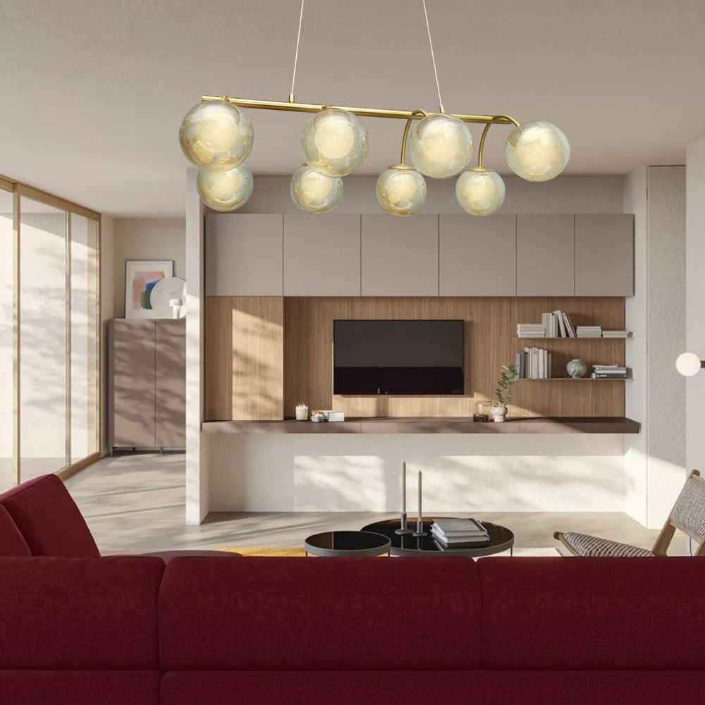 Lampadario a sospensione 8 sfere in vetro ambra lampada da soffitto in metallo attacco g9