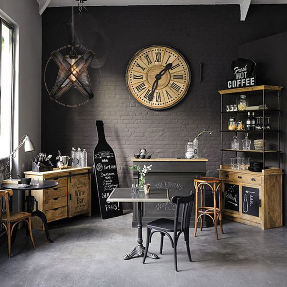 Lampadario a sospensione da soffitto con paralume a tre anelli in metallo traforato design contemporaneo moderno nero attacco E27