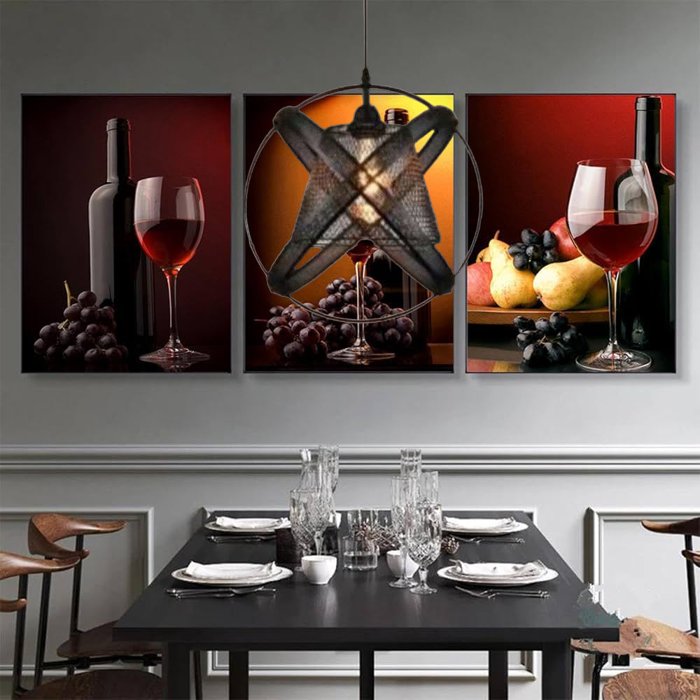 Lampadario a sospensione da soffitto con paralume a tre anelli in metallo traforato design contemporaneo moderno nero attacco E27