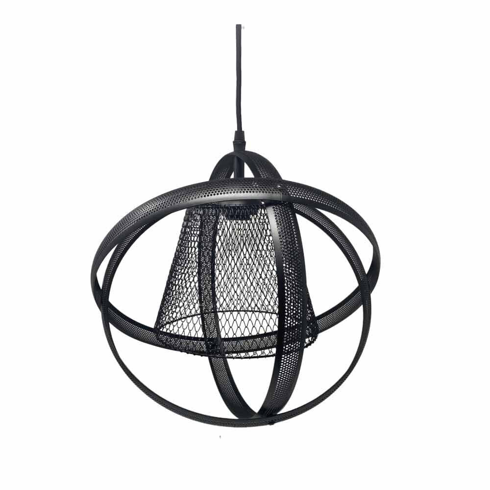 Lampadario a sospensione da soffitto con paralume a tre anelli in metallo traforato design contemporaneo moderno nero attacco E27