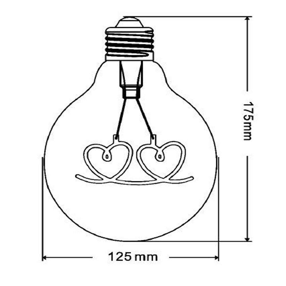 Lampadina ambrata con led a filamento che crea due cuori 4 watt E27 lampada decorativa stile vintage luce calda 2500k