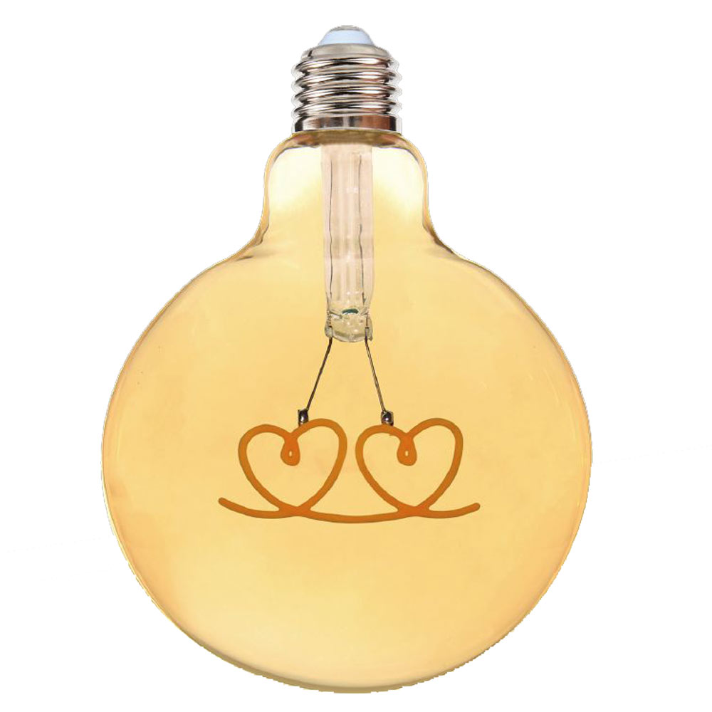 Lampadina ambrata con led a filamento che crea due cuori 4 watt E27 lampada decorativa stile vintage luce calda 2500k