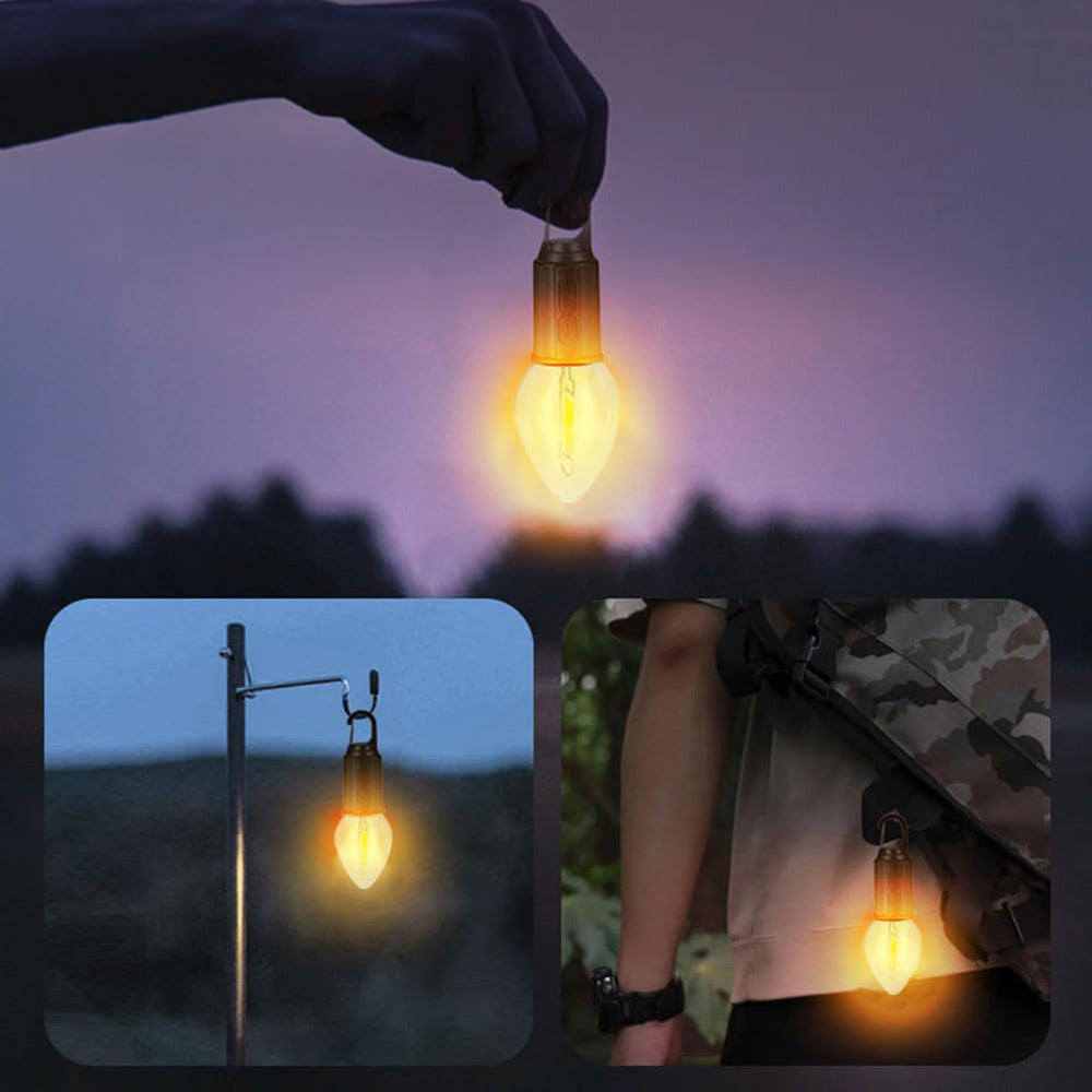 Lampadina a led a filamento ricaricabile 3 modalità di luce con moschettone gancio per campeggio
