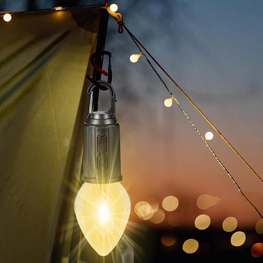 Lampadina a led a filamento ricaricabile 3 modalità di luce con moschettone gancio per campeggio