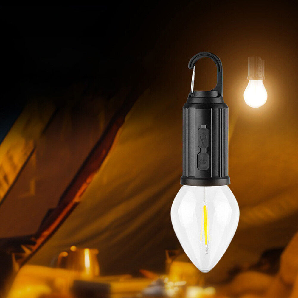 Lampadina a led a filamento ricaricabile 3 modalità di luce con moschettone gancio per campeggio