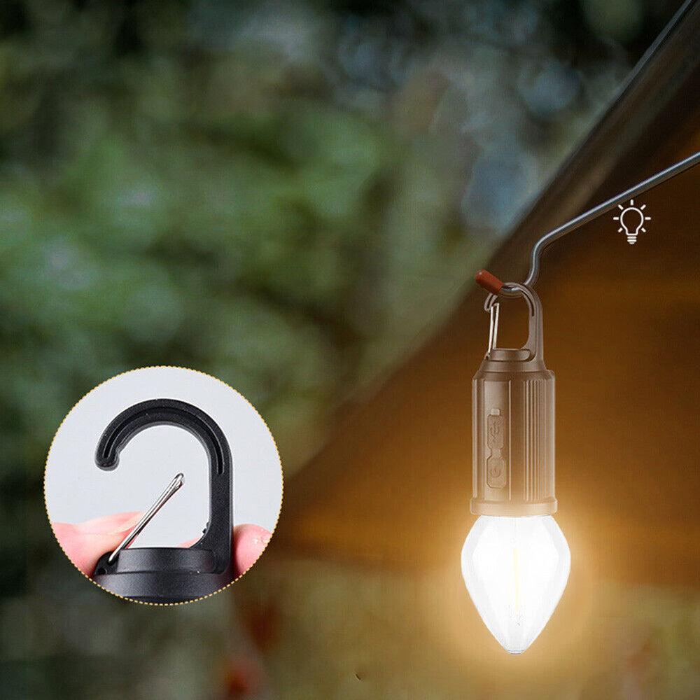 Lampadina a led a filamento ricaricabile 3 modalità di luce con moschettone gancio per campeggio