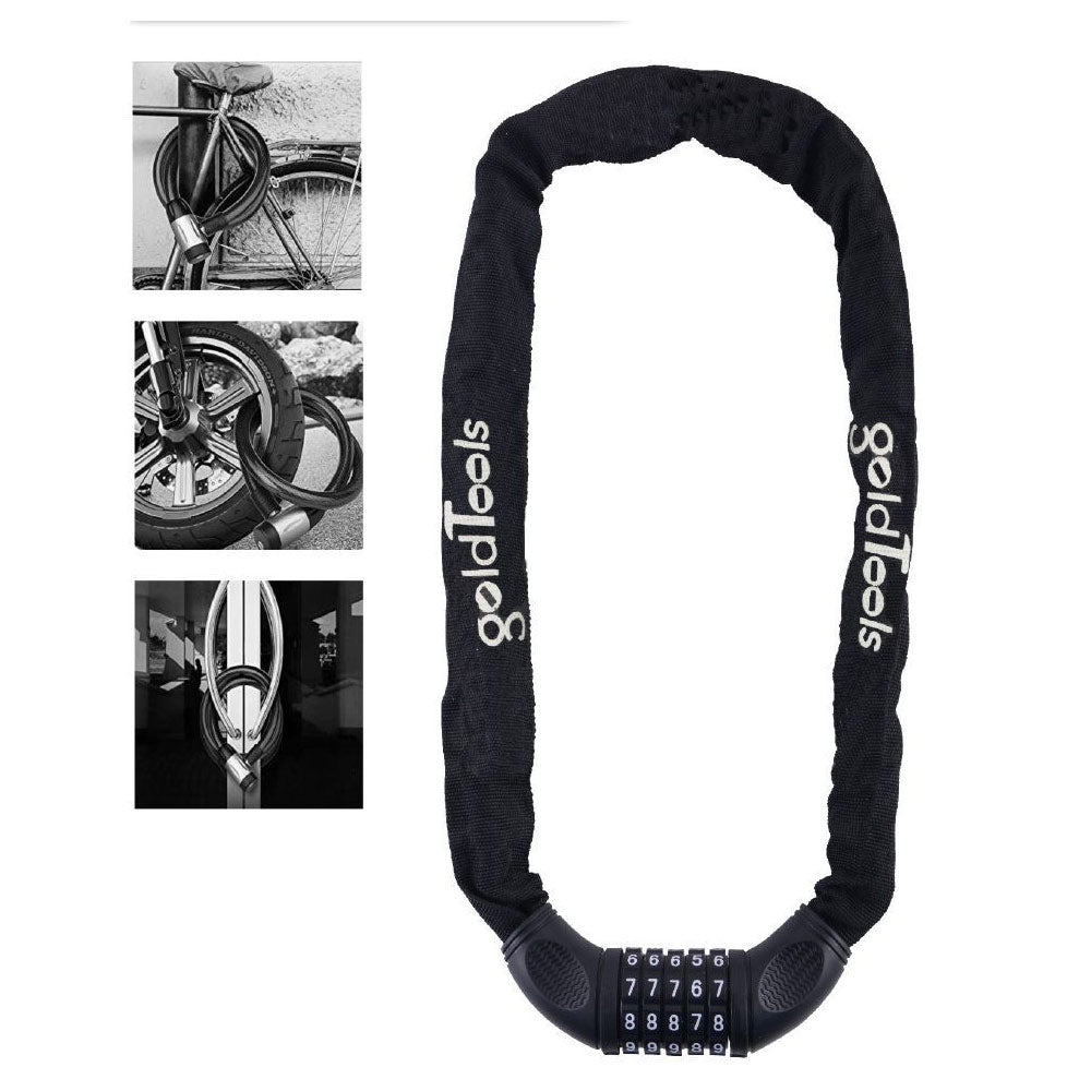 Lucchetto a catena in acciaio rivestito in tessuto con combinazione numerica per moto scooter bicicletta 90 cm