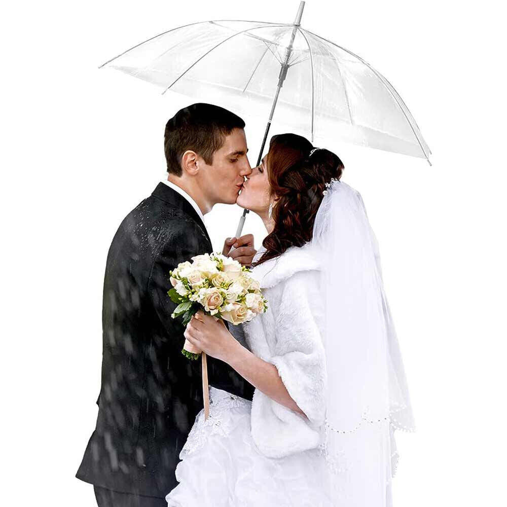 Ombrello 8 stecche bianco latte semitrasparente ombrellino per evento da sposa damigella Wedding richiudibile con apertura automatico a scatto