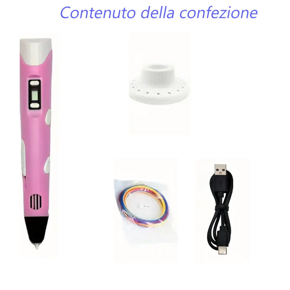 Penna 3D con display stampa disegni con supporto stereoscopica con set di filamenti in Plastica polimerica gioco per bimbo bimba