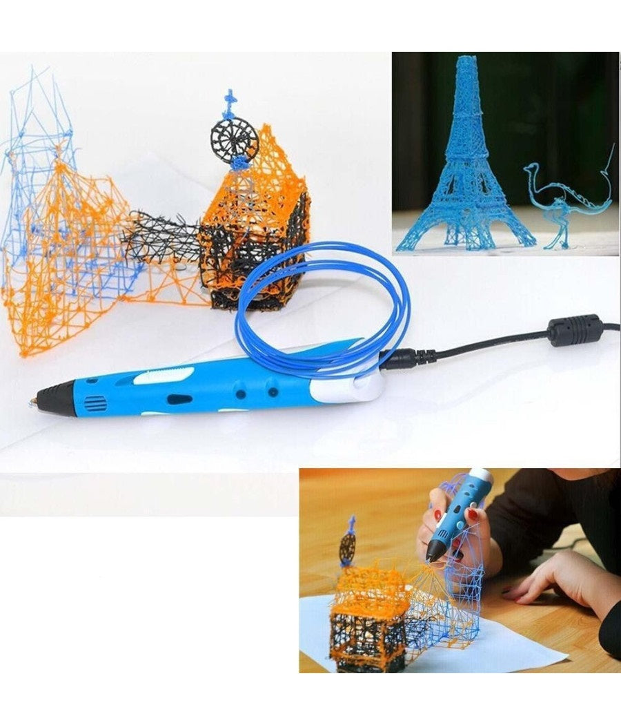 Penna 3D con display stampa disegni con supporto stereoscopica con set di filamenti in Plastica polimerica gioco per bimbo bimba