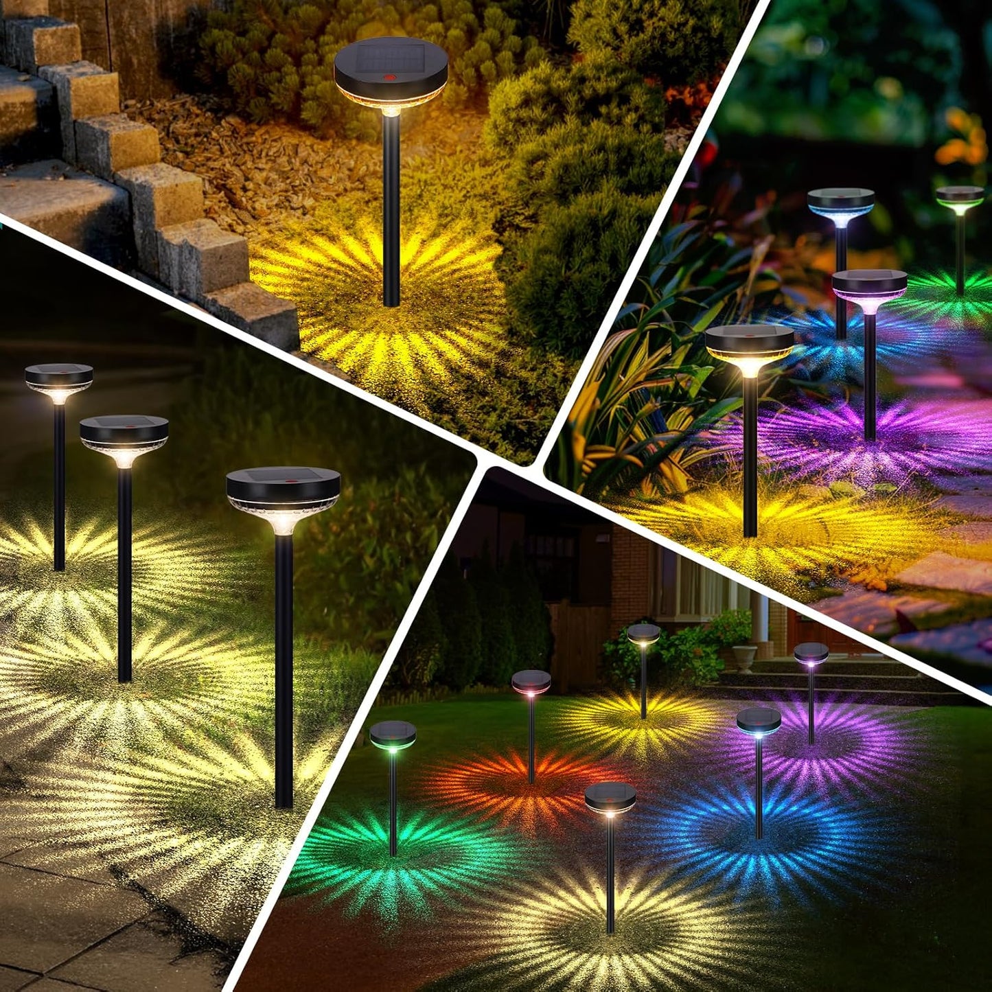 Picchetto a led faretto con pannello solare RGB + warm white lampada decorativa per esterno IP54