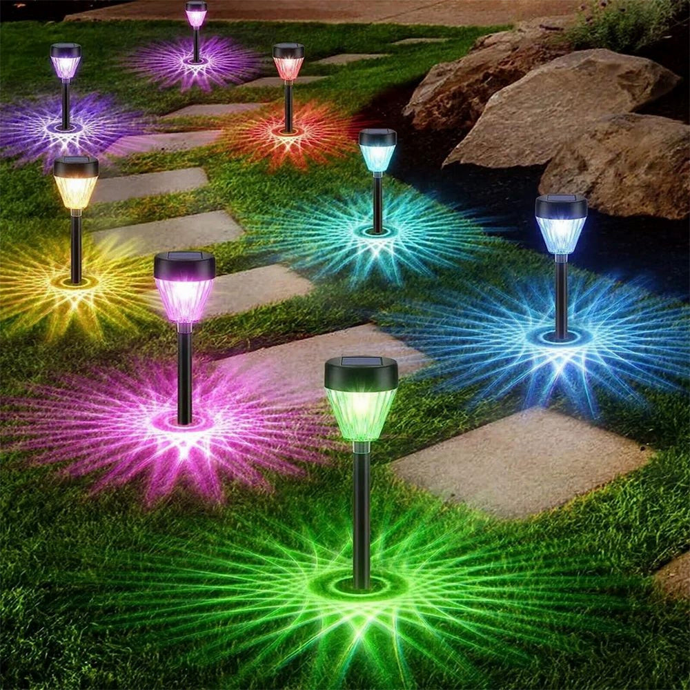 Picchetto a led faretto con pannello solare RGB + warm white lampada decorativa per esterno IP54