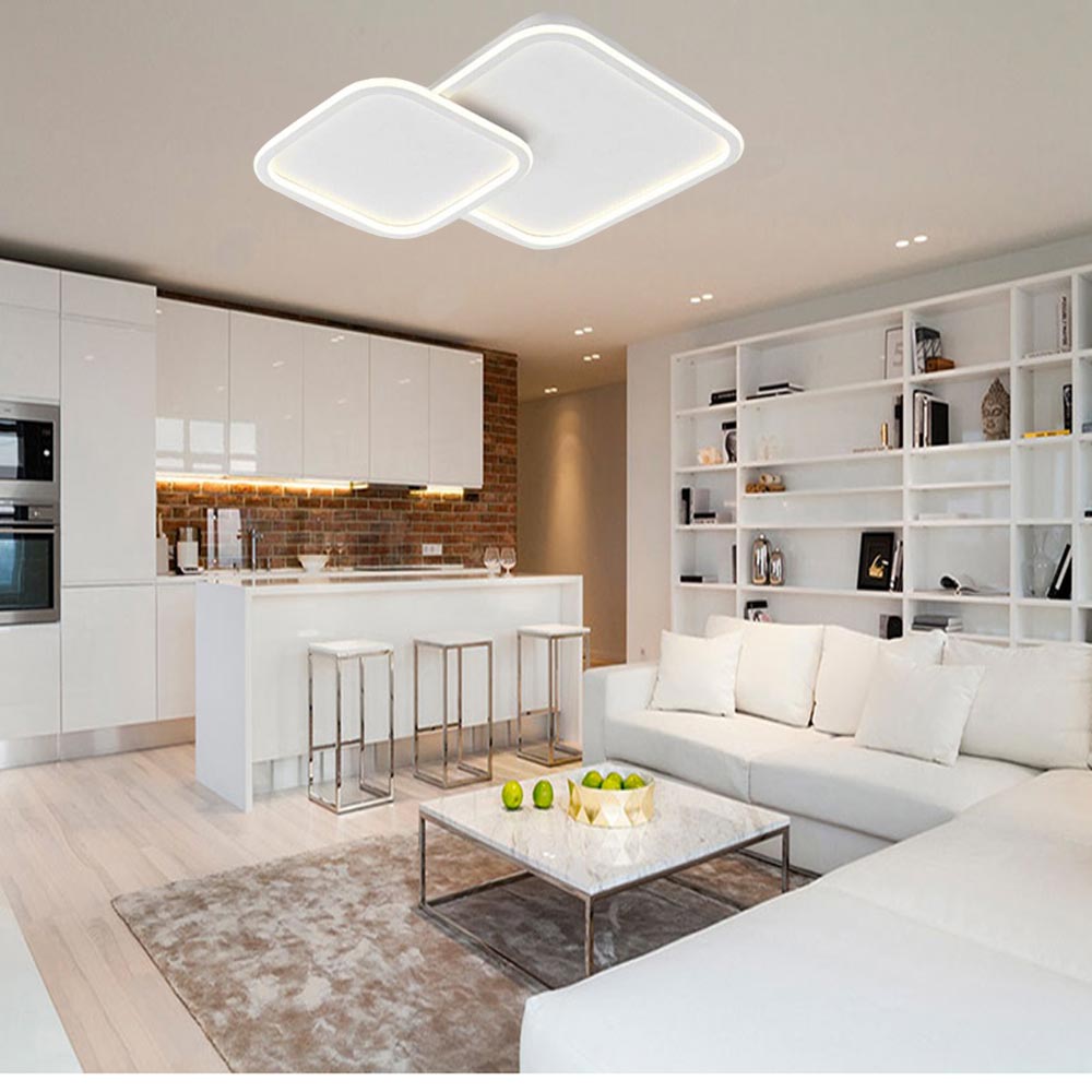 Plafoniera a led due rombi a cct tripla colorazione di luce fredda calda naturale 60 watt lampada da soffitto