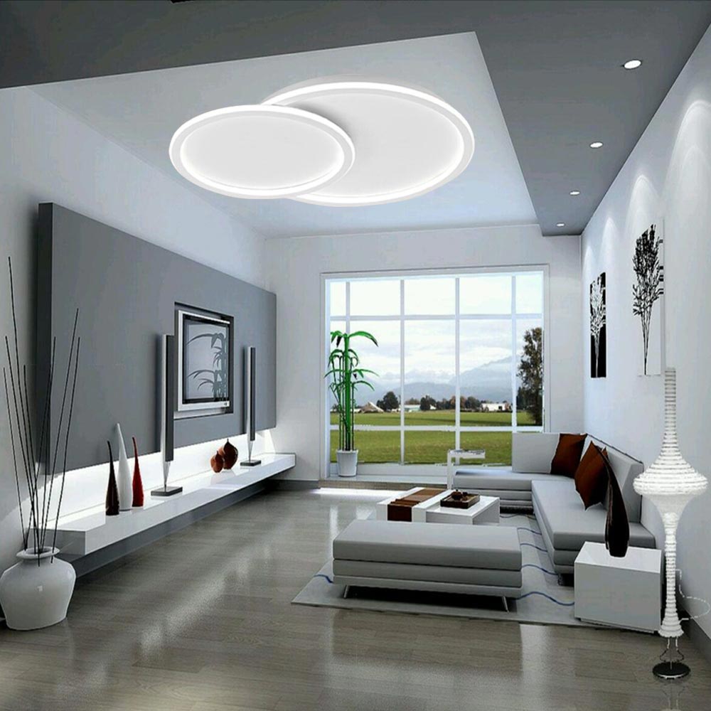 Plafoniera a led due cerchi cct a tripla colorazione di luce fredda calda naturale 45 watt lampada da soffitto