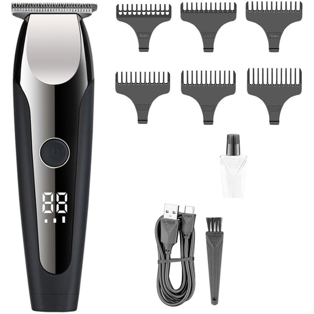 Rasoio tagliacapelli HAIR TIMMER ricaricabile portatile per barba capelli basette corpo con 6 pettinini display 3 velocità